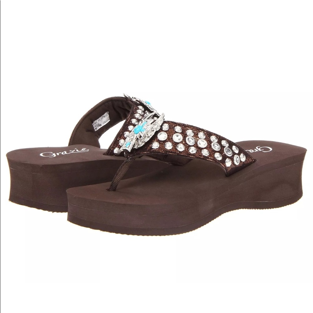 Grazie Womens Wedge Flip Flops Bling Sandals
